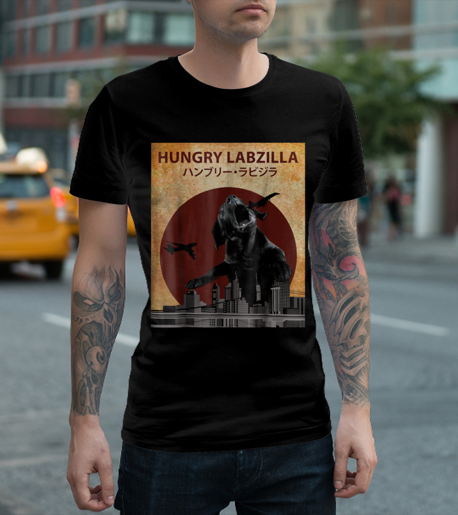 Hungry Labzilla Labrador Black Lab Kaiju Cityscape T-Shirt