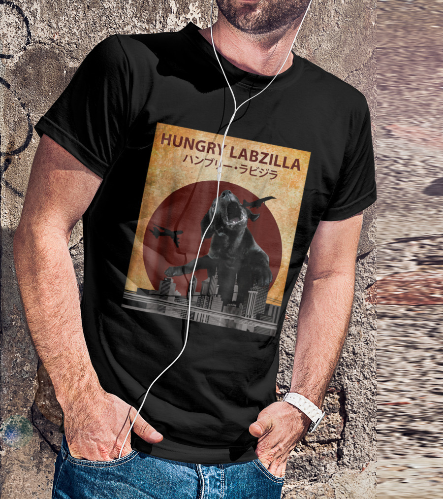 Hungry Labzilla Labrador Black Lab Kaiju Cityscape T-Shirt