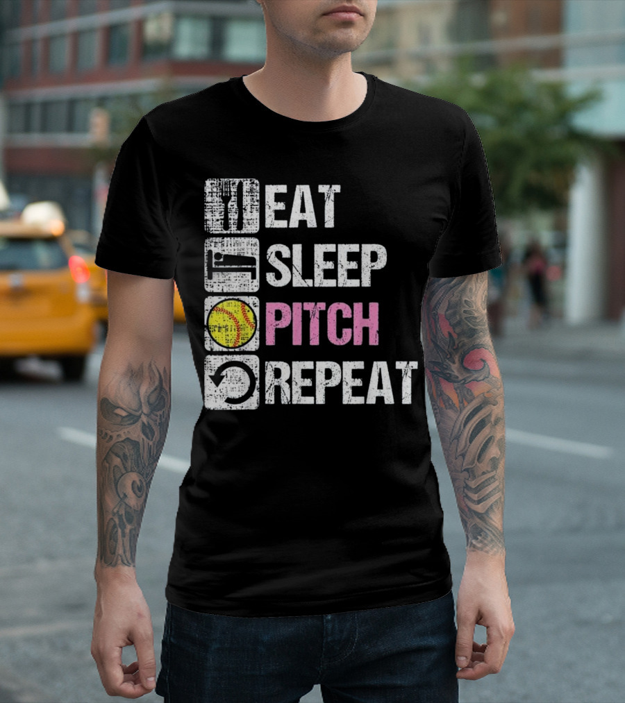 Eat Sleep Pitch Repeat Softball Shirt Baseball Sports T-Shirt
