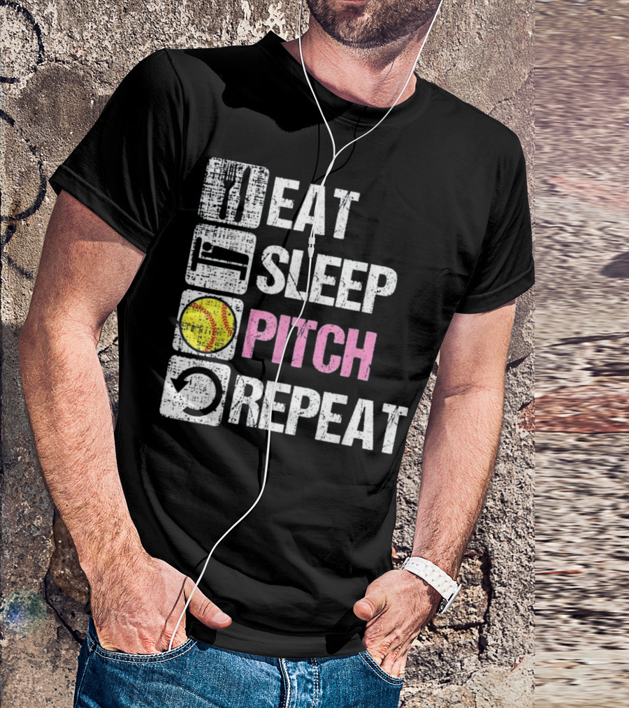 Eat Sleep Pitch Repeat Softball Shirt Baseball Sports T-Shirt
