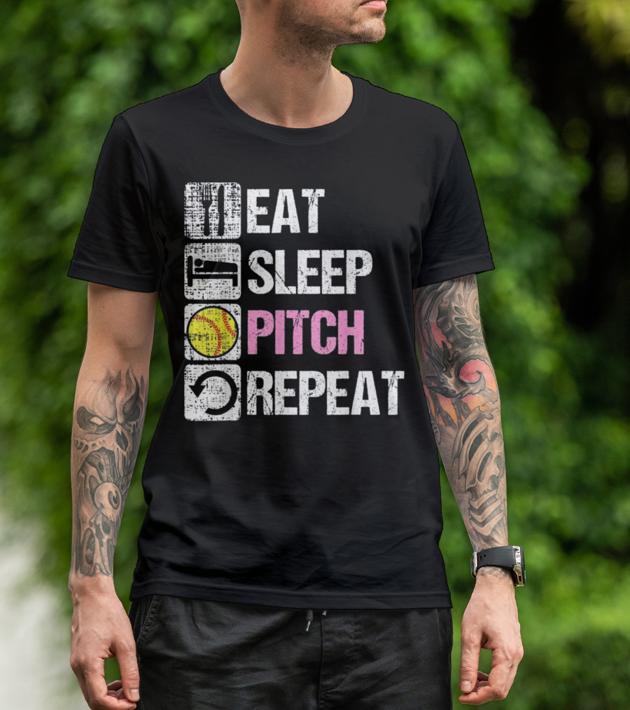 Eat Sleep Pitch Repeat Softball Shirt Baseball Sports T-Shirt