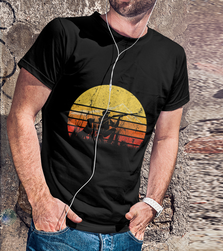 Vintage Duck Hunting Hunter Retro Silhouette Sunset T-Shirt