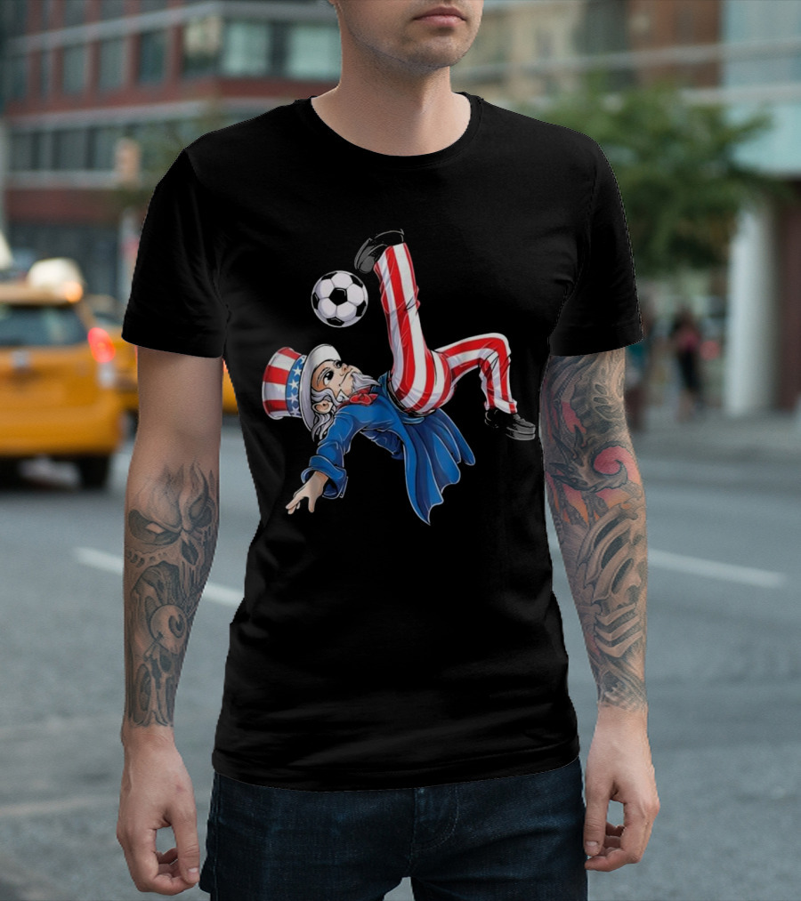 Uncle Sam Soccer Kick American Flag Pants T-Shirt