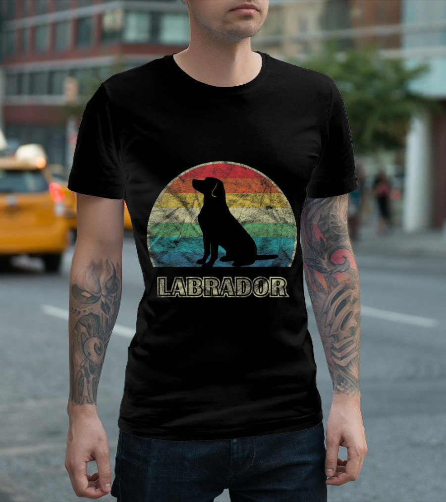 Labrador Retro Rainbow Silhouette Vintage Style Dog T-Shirt