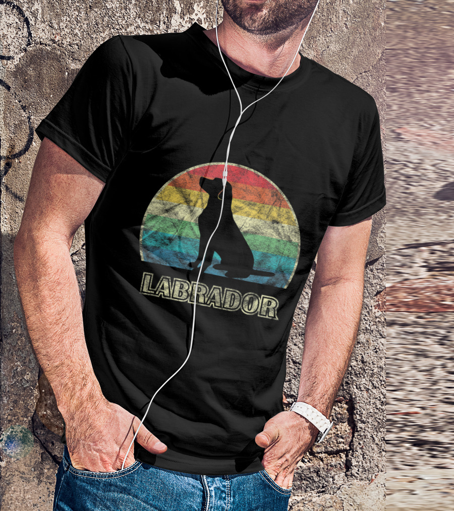 Labrador Retro Rainbow Silhouette Vintage Style Dog T-Shirt
