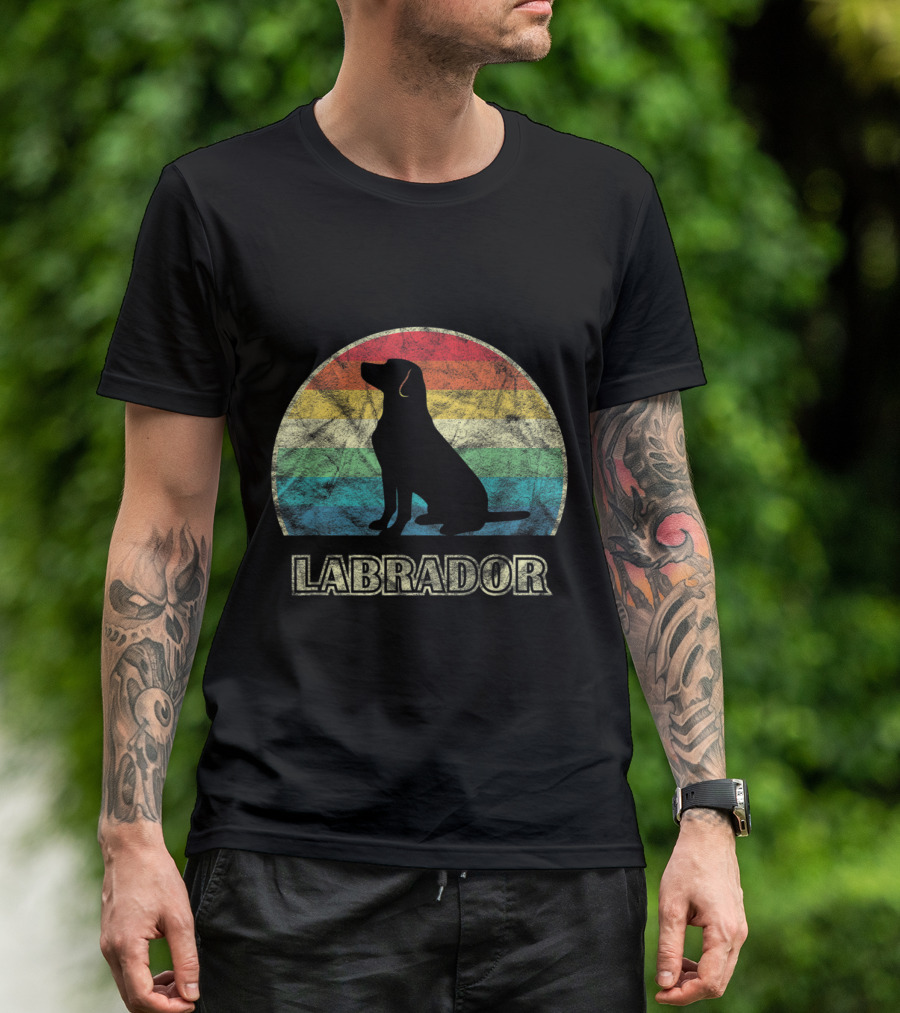 Labrador Retro Rainbow Silhouette Vintage Style Dog T-Shirt