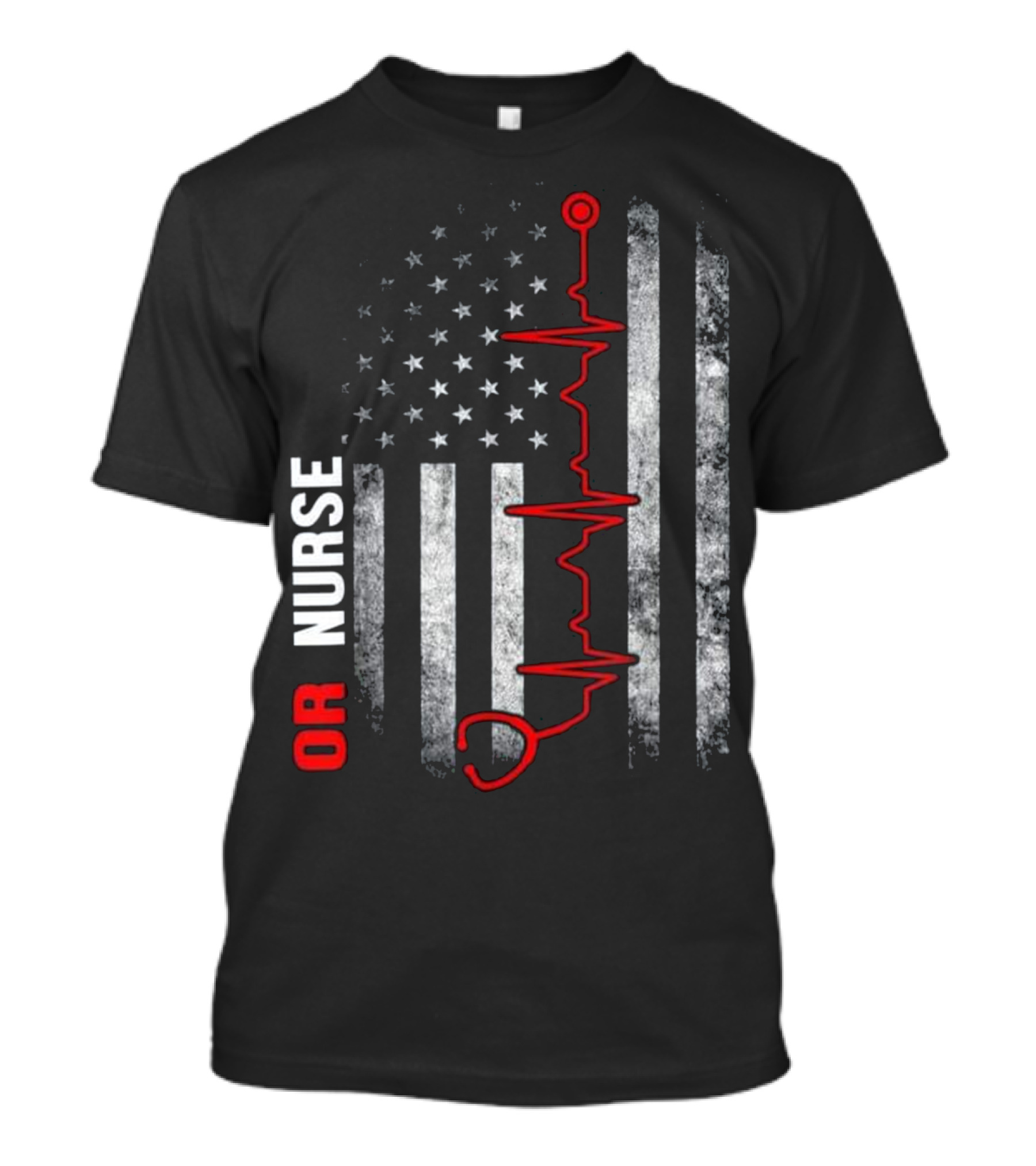 OR Nurse Distressed Flag ECG Heartbeat T-Shirt