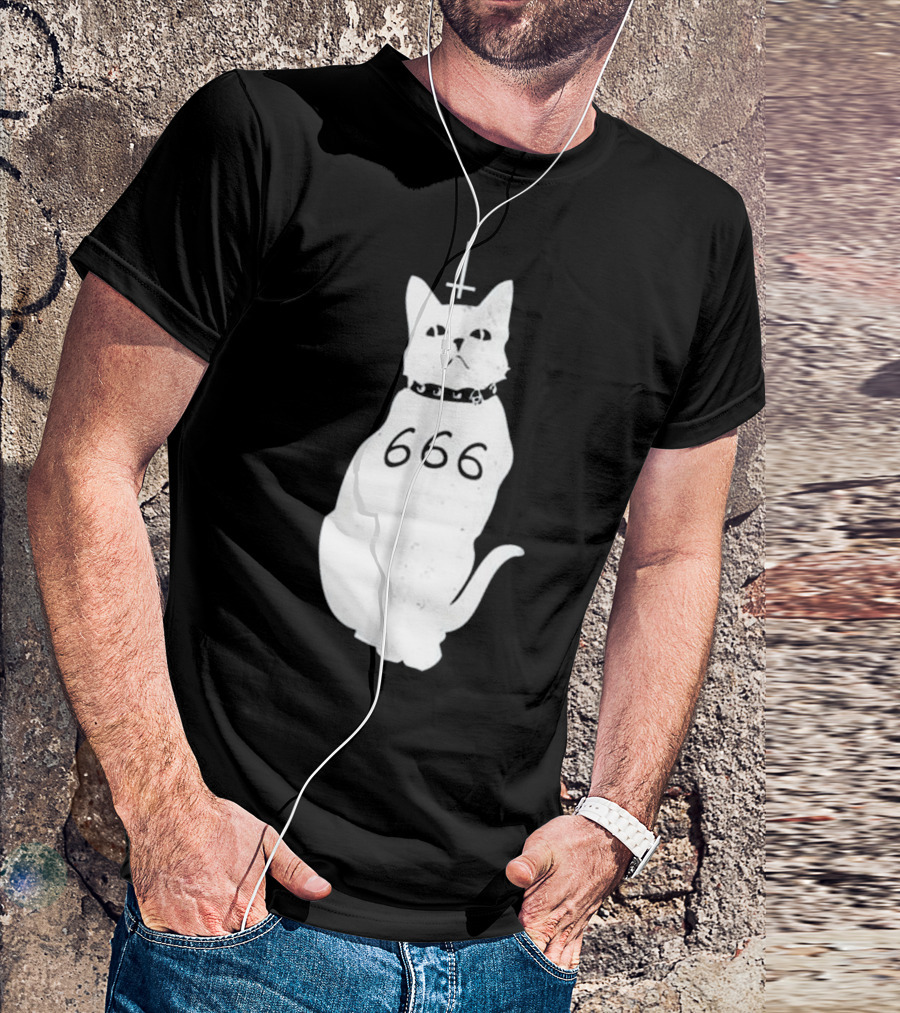 Hail Satan Demonic Cat 666 Cross T-Shirt