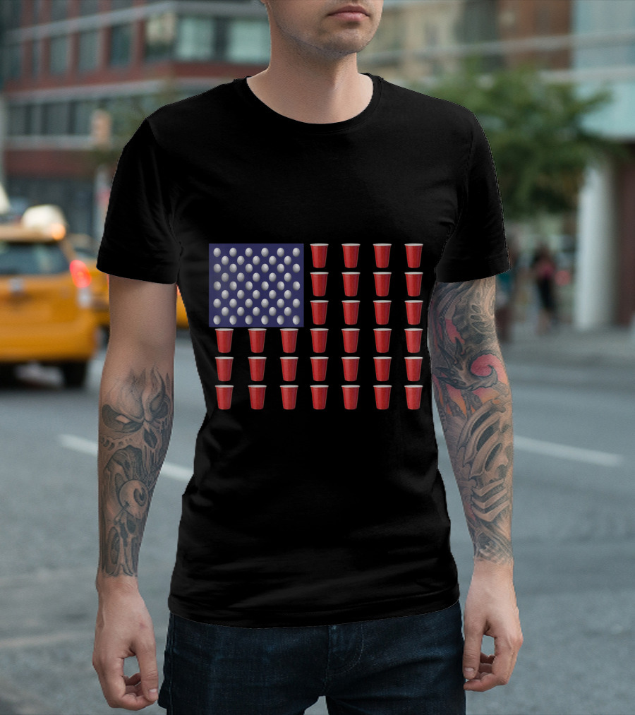American Flag Beer Pong Red Cup USA T-Shirt