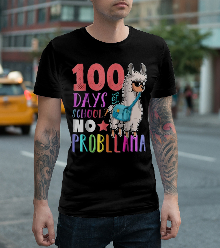 100 Days of School No Probllama with Star and Llama Carrying Bag T-Shirt