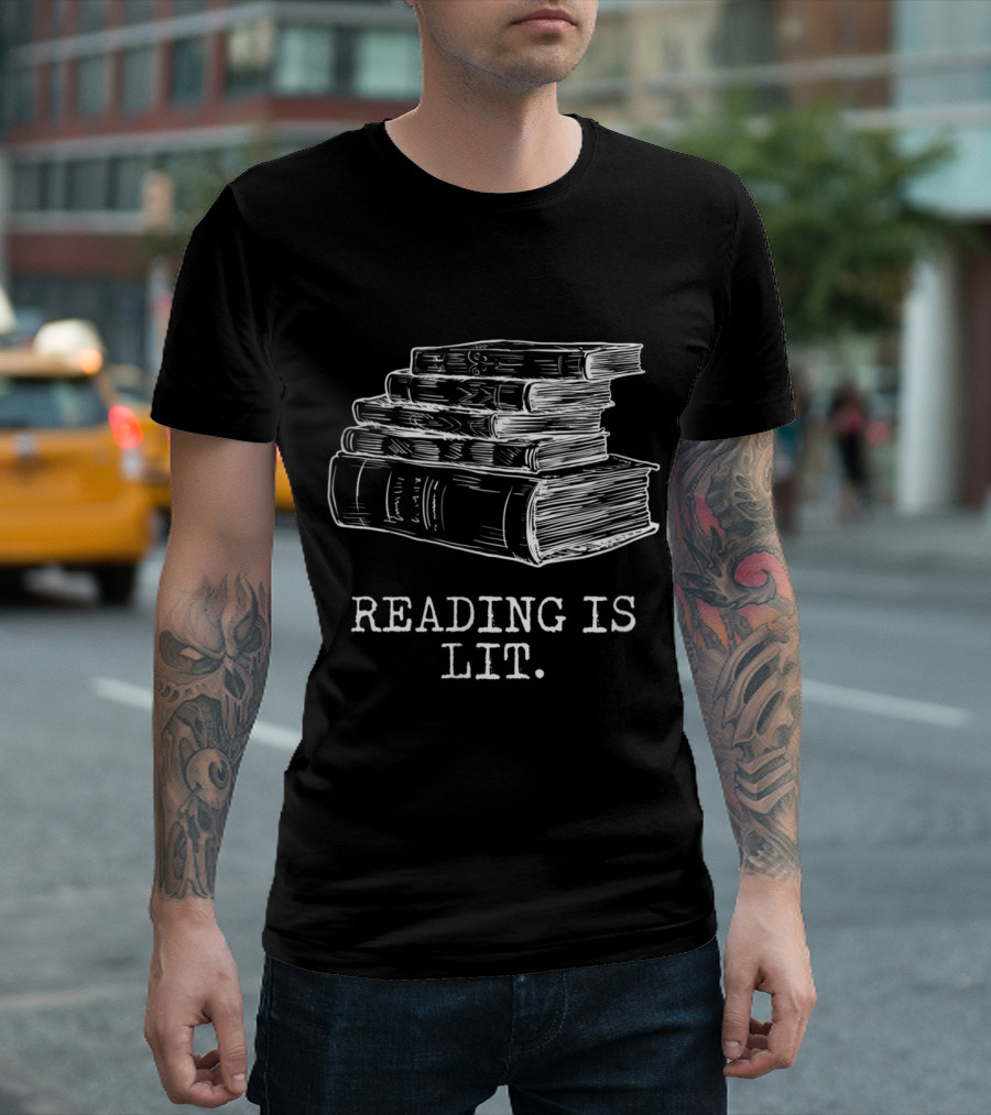 Reading Is Lit with Books Stack Funny Meme T-Shirt