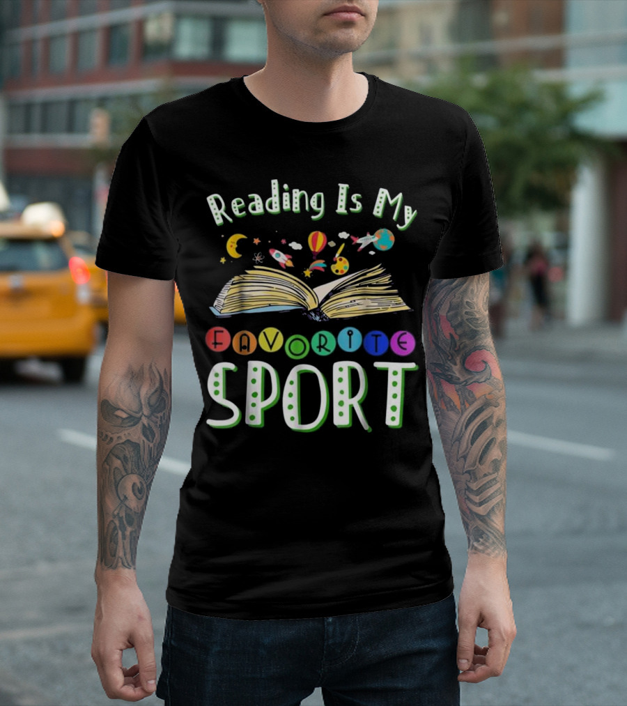 Reading Is My Favorite Sport Spaceship and Planet Open Book Adventure T-Shirt