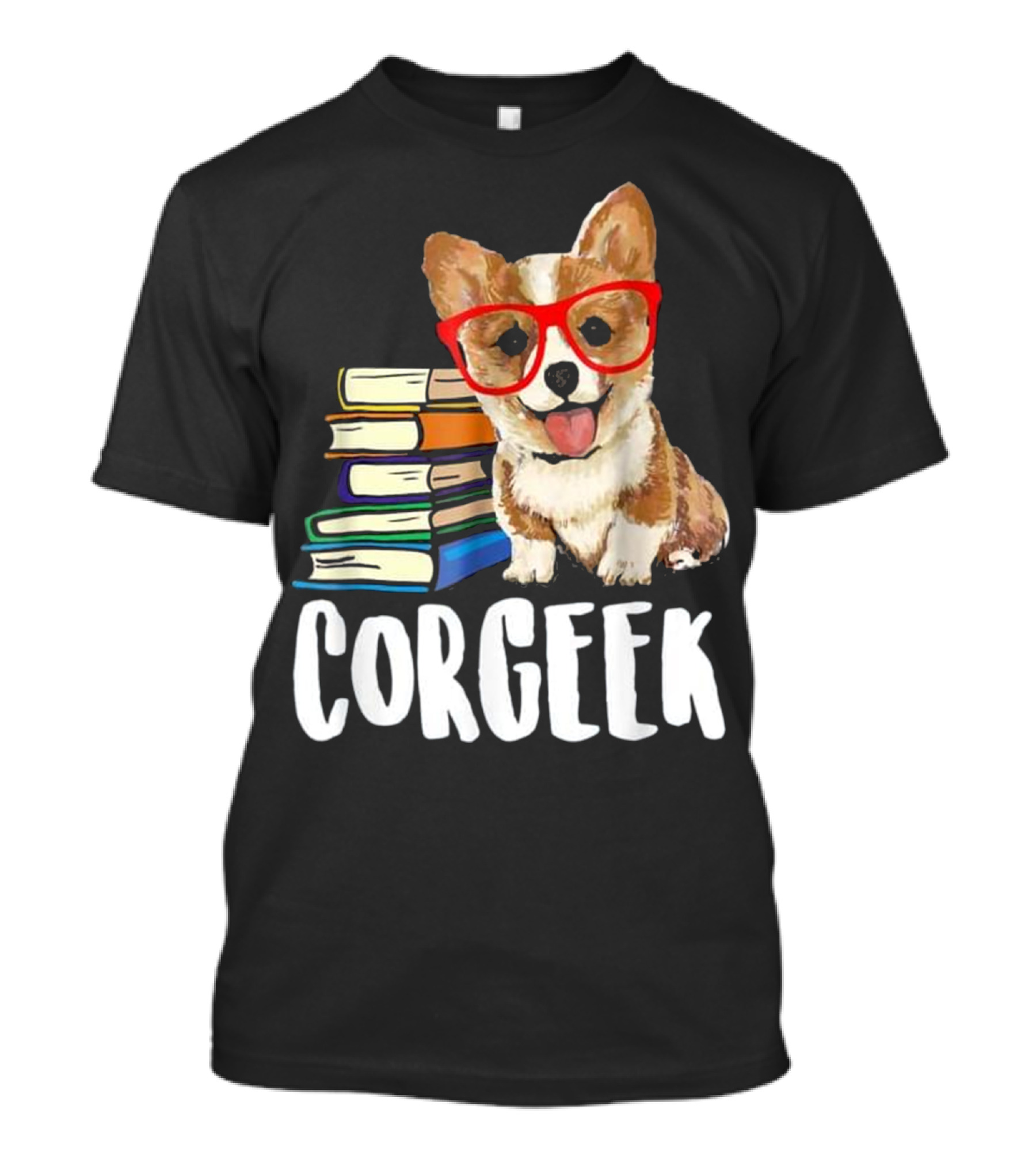 Corgeek Funny Corgi With Glasses Reading Books T-Shirt