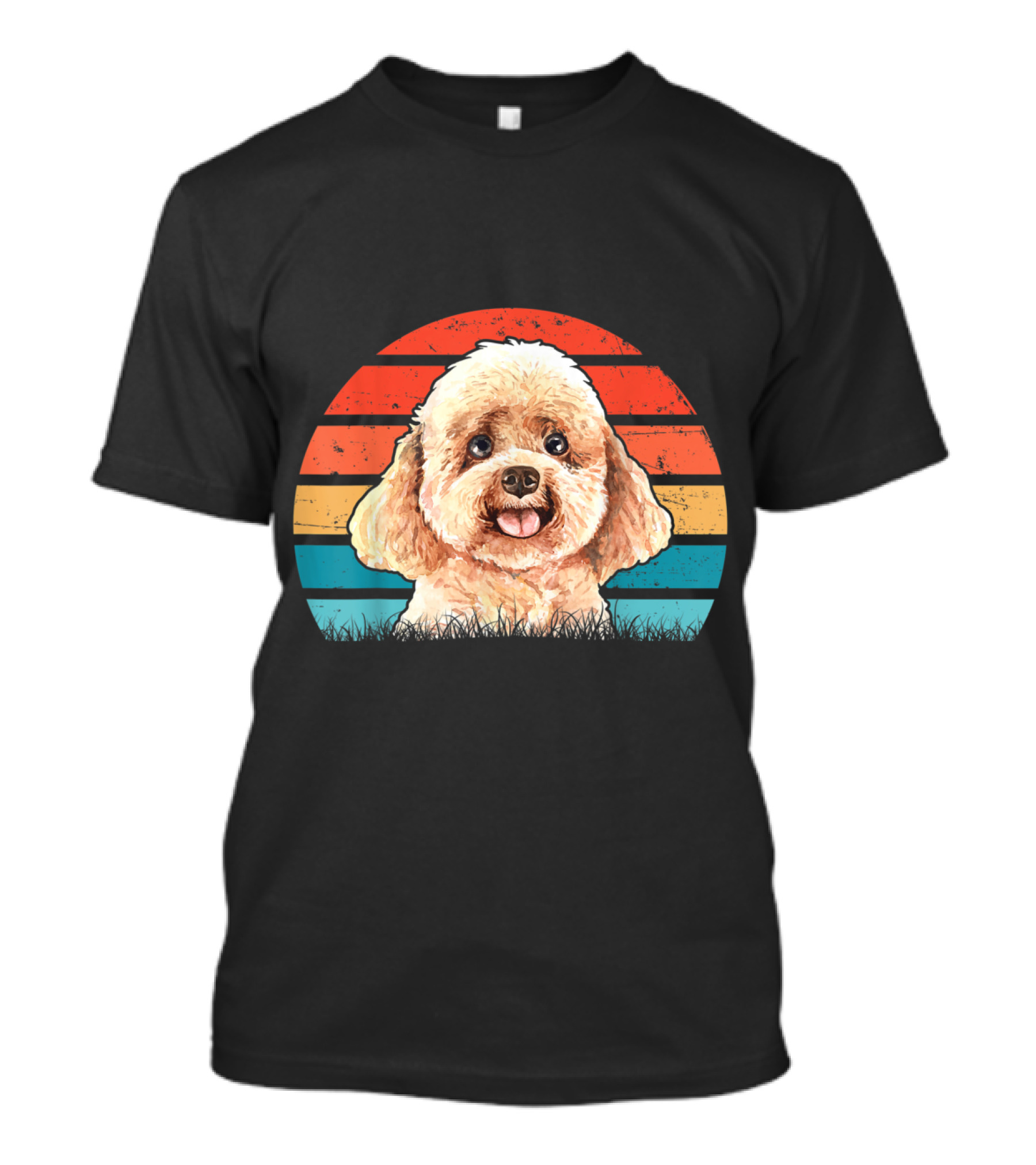 Vintage Poodle Dog Lovers Retro Sunset Stripes T-Shirt