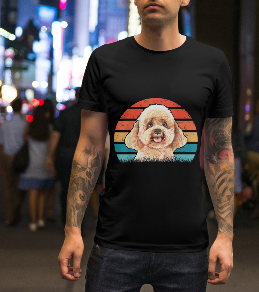 Vintage Poodle Dog Lovers Retro Sunset Stripes T-Shirt