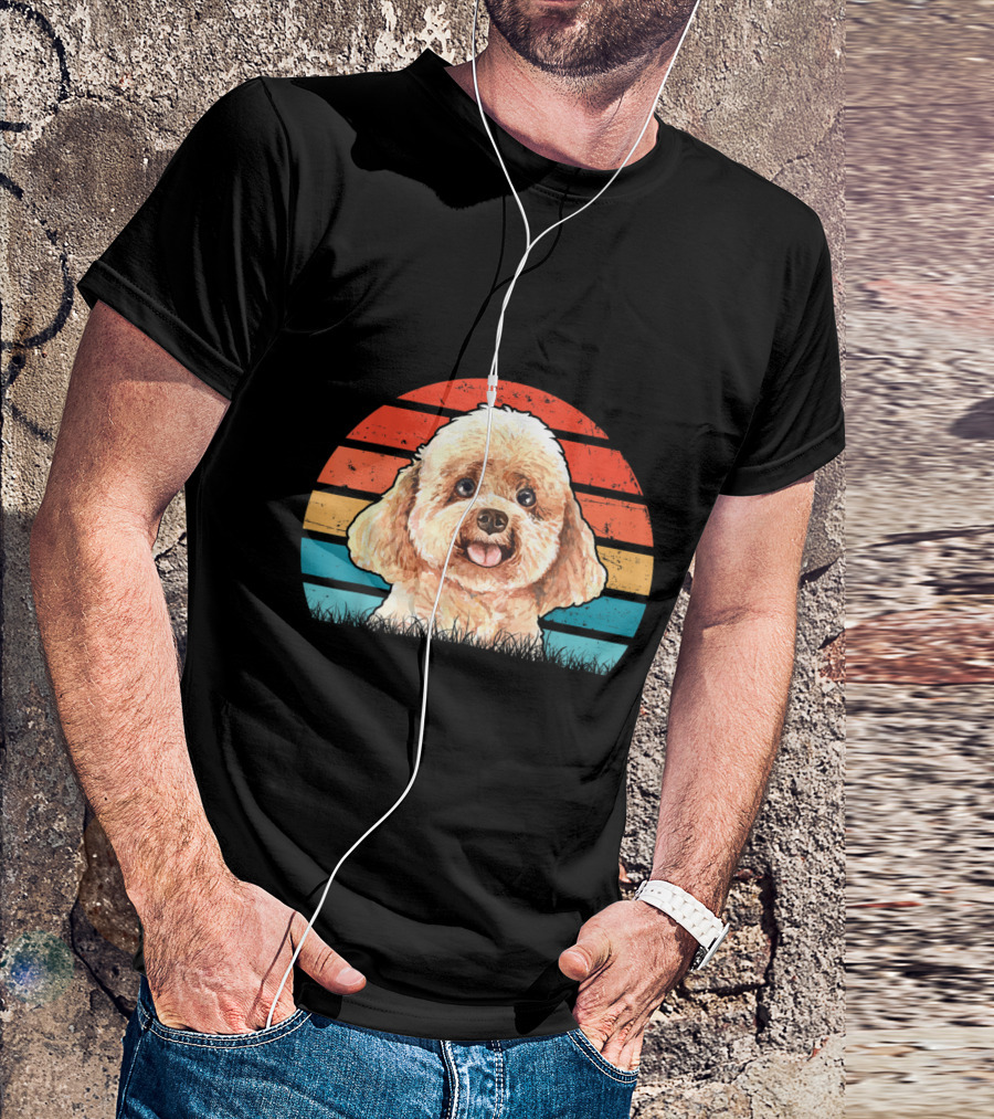 Vintage Poodle Dog Lovers Retro Sunset Stripes T-Shirt