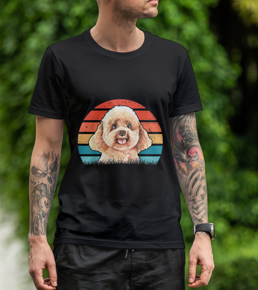 Vintage Poodle Dog Lovers Retro Sunset Stripes T-Shirt