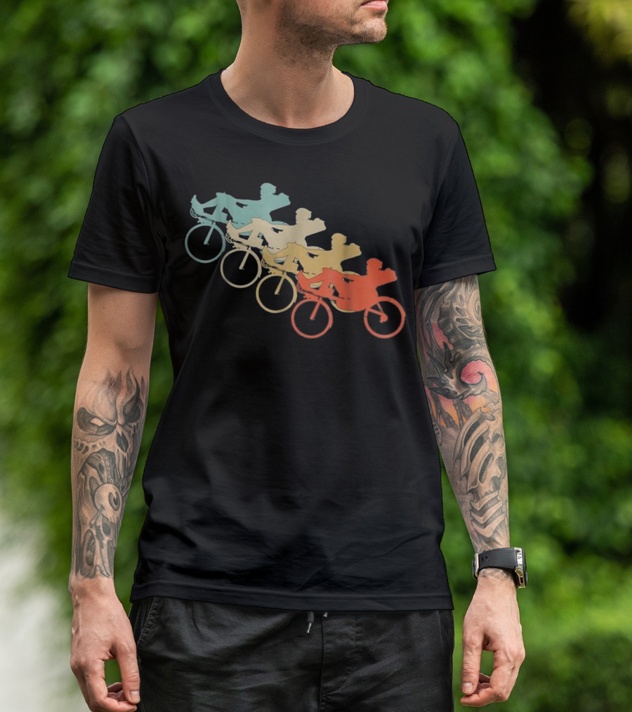 Vintage Style Recumbent Bicycle Bike Multi-Color Retro Riders T-Shirt