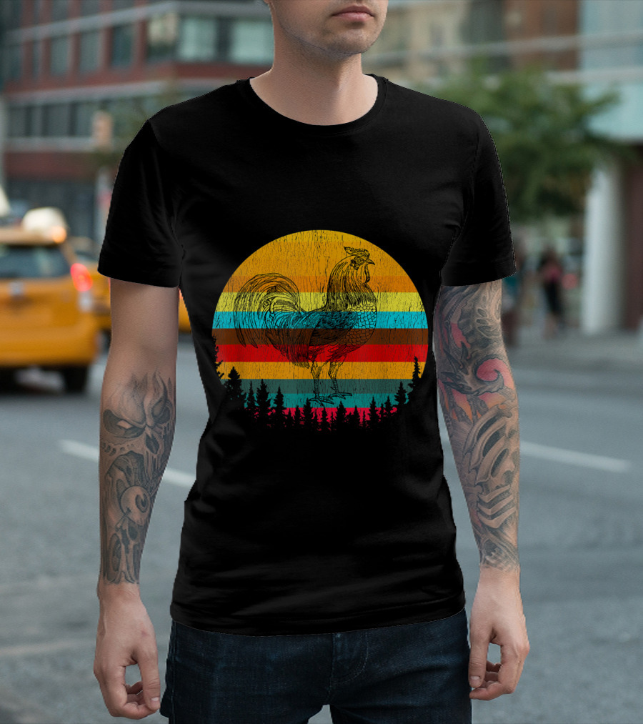 Vintage Style Urban Poultry Chicken Retro Sunset T-Shirt