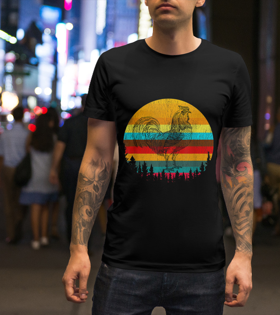 Vintage Style Urban Poultry Chicken Retro Sunset T-Shirt