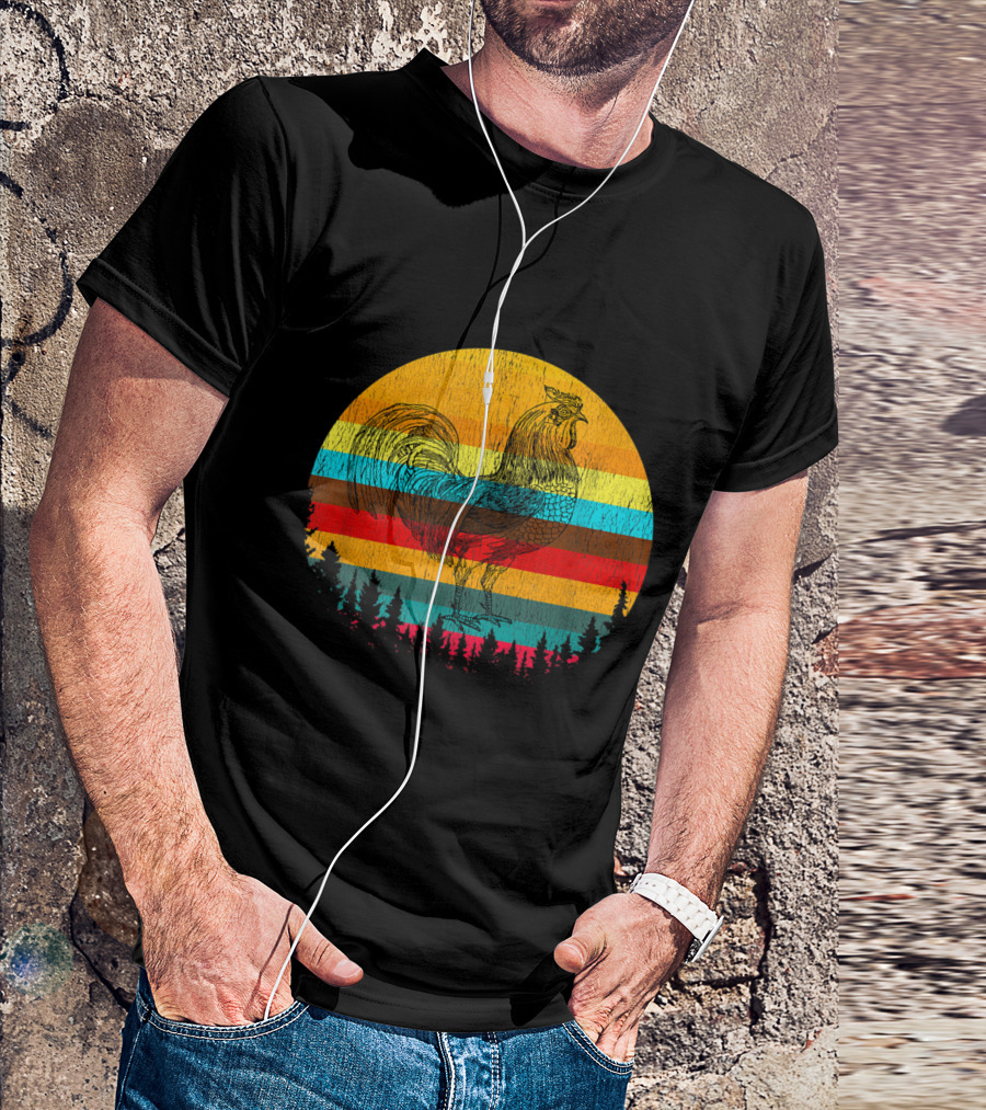 Vintage Style Urban Poultry Chicken Retro Sunset T-Shirt