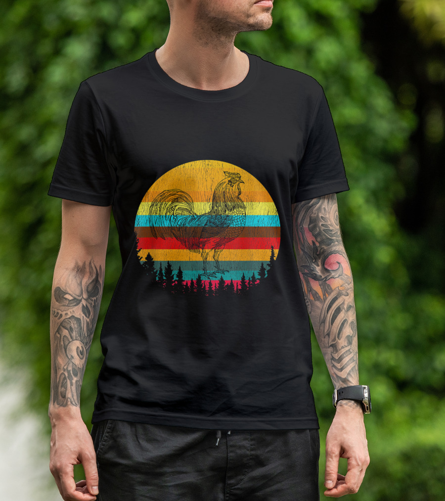 Vintage Style Urban Poultry Chicken Retro Sunset T-Shirt