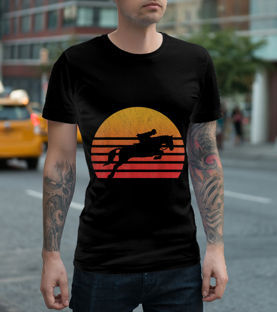 Vintage Sunset Equestrian Jumping T-Shirt