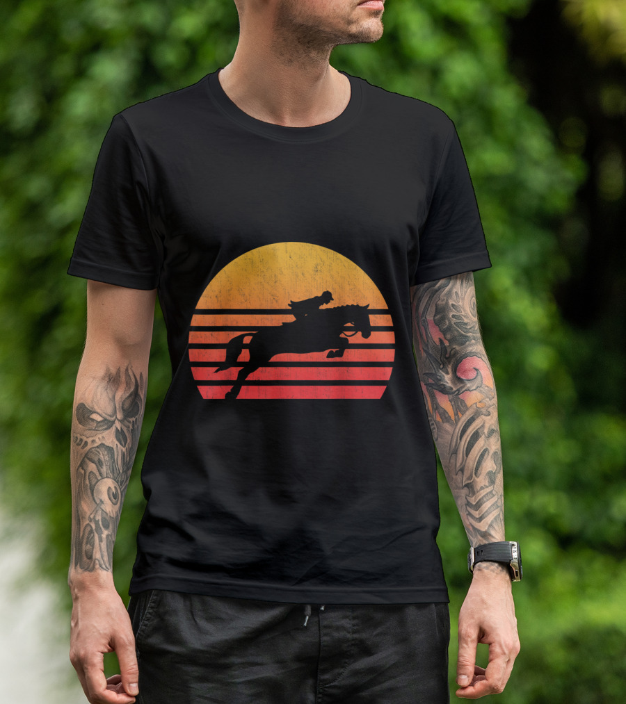 Vintage Sunset Equestrian Jumping T-Shirt