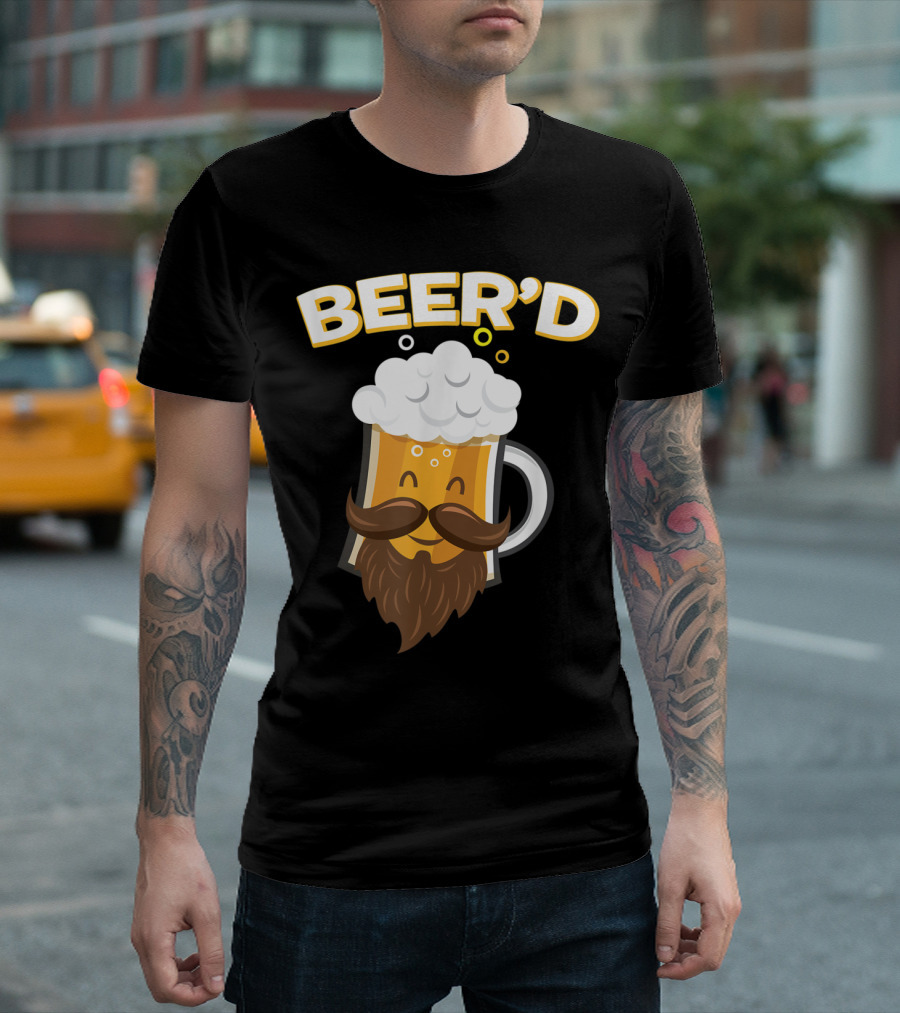 Beer'd Funny Beard Mustache Beer Mug With Foam T-Shirt