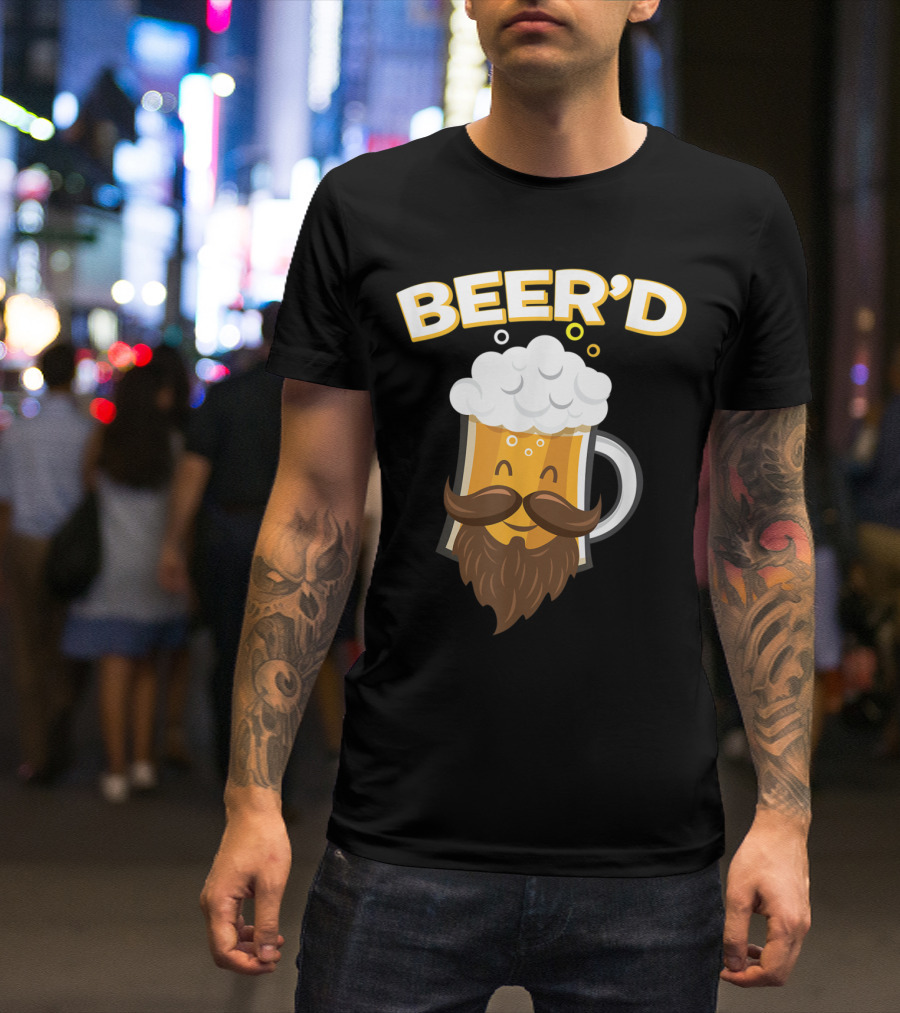 Beer'd Funny Beard Mustache Beer Mug With Foam T-Shirt
