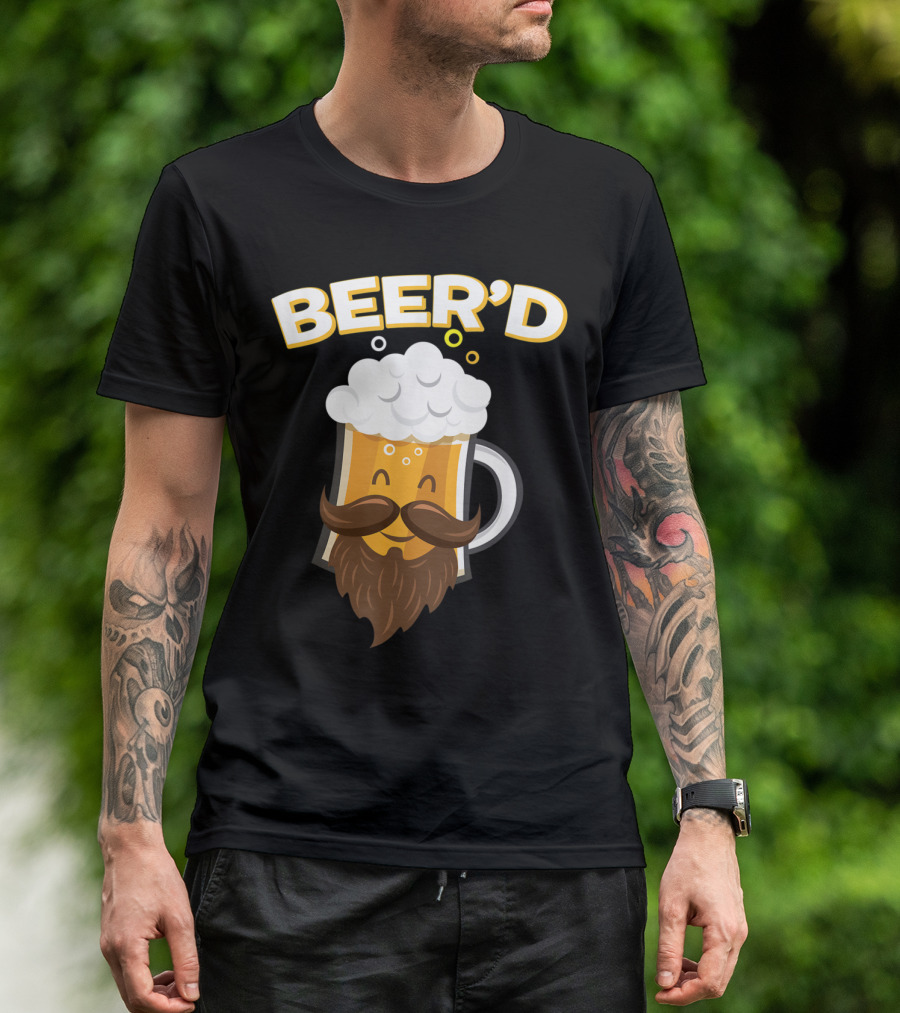 Beer'd Funny Beard Mustache Beer Mug With Foam T-Shirt