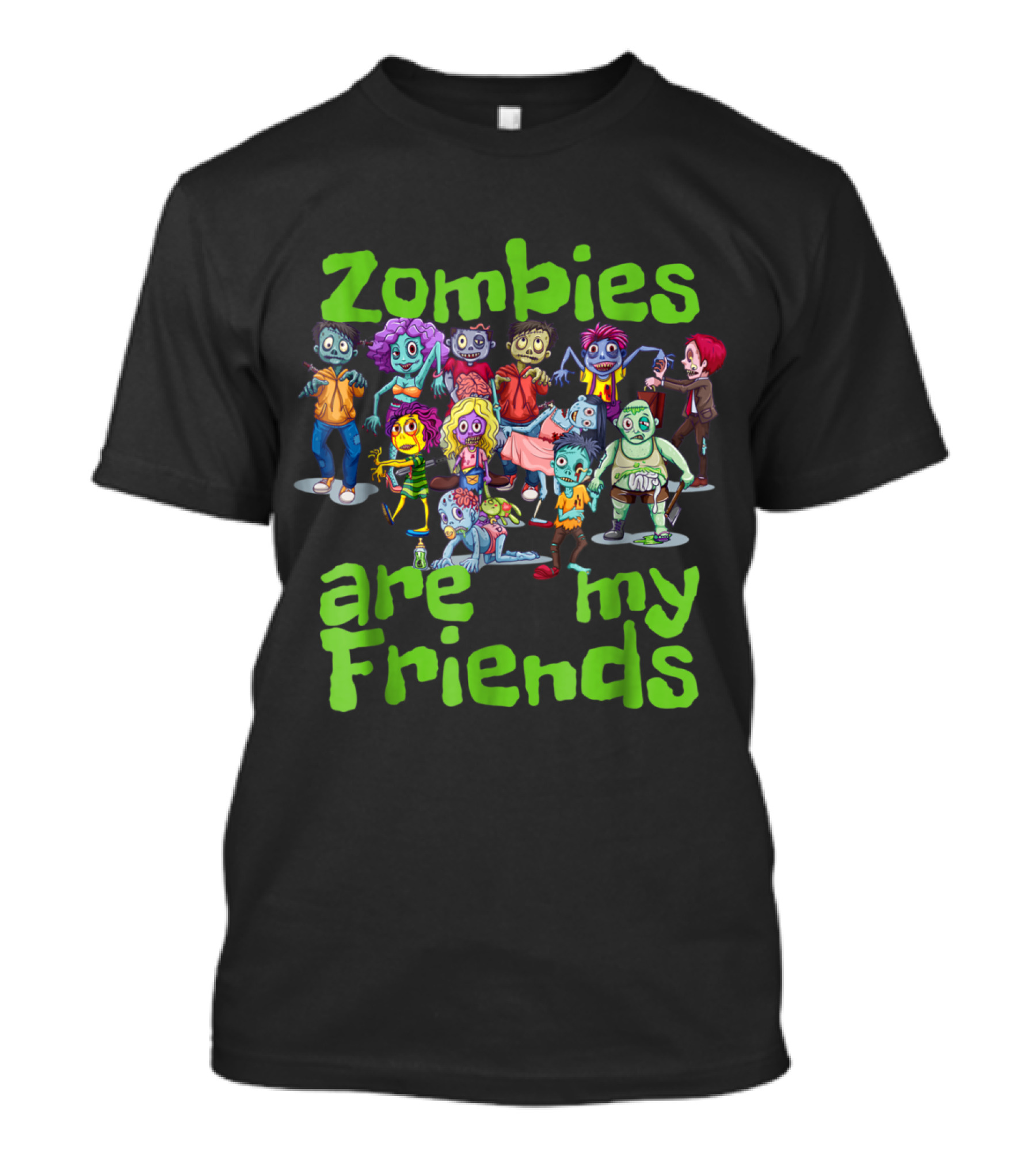 Zombies Are My Friends Colorful Cartoon Character Group T-Shirt