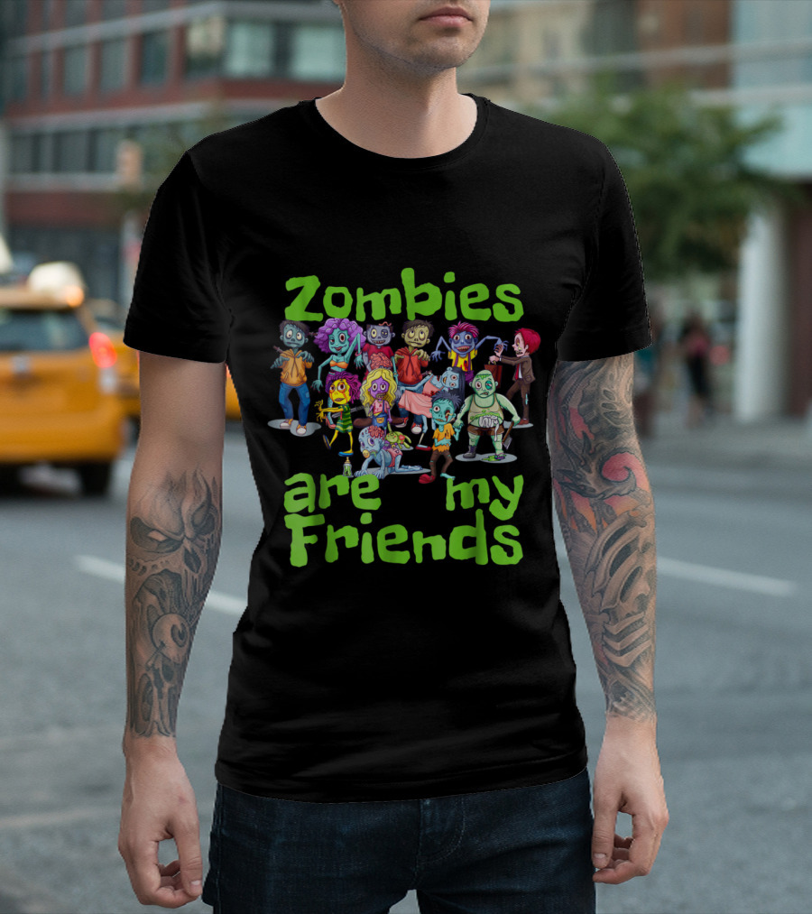 Zombies Are My Friends Colorful Cartoon Character Group T-Shirt