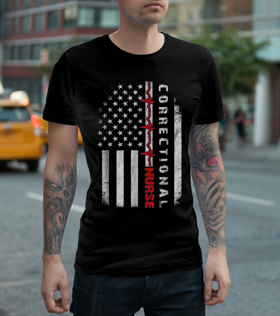 Correctional Nurse American Flag Distressed Medical EMT T-Shirt