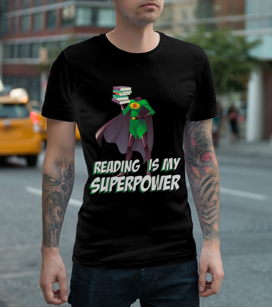 READING IS MY SUPERPOWER STACK OF BOOKS SUPERHERO CAPE T-Shirt