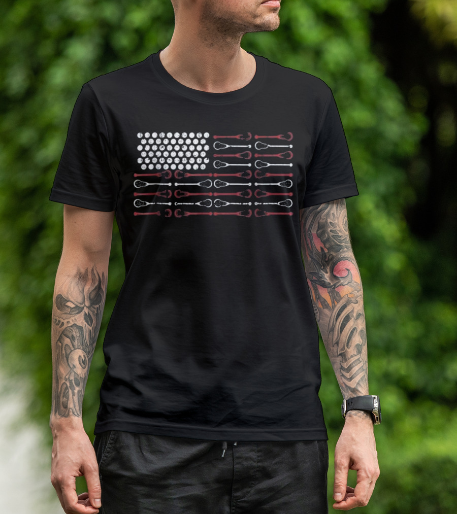 Lacrosse Flag Lax American Flag Cool Lacrosse Sticks And Balls T-Shirt