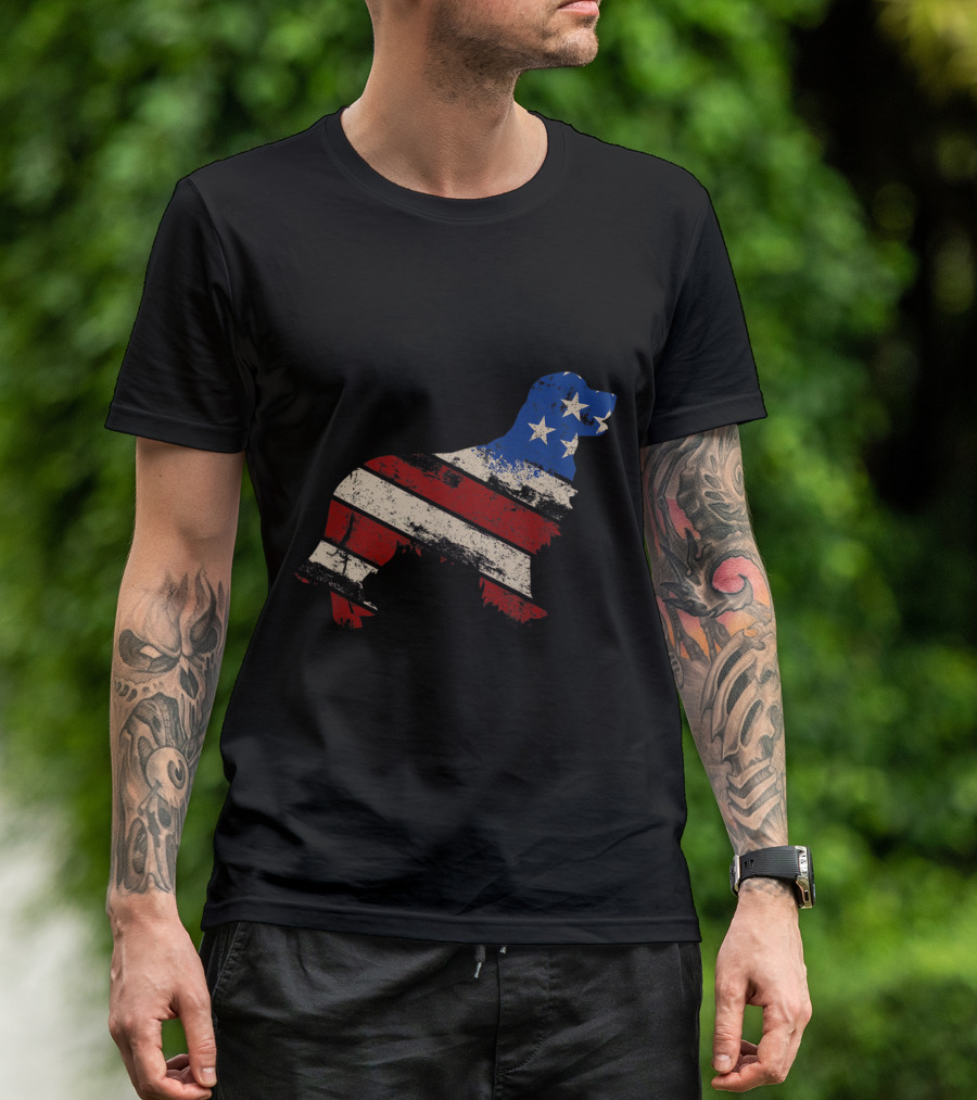 Vintage USA Golden Retriever Patriotic American Flag T-Shirt