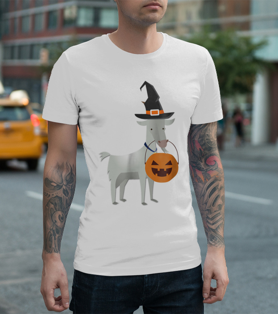 Halloween Goat Witch With Pumpkin Bucket T-Shirt