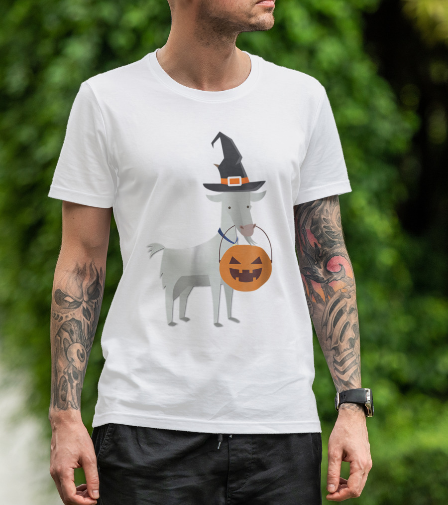 Halloween Goat Witch With Pumpkin Bucket T-Shirt