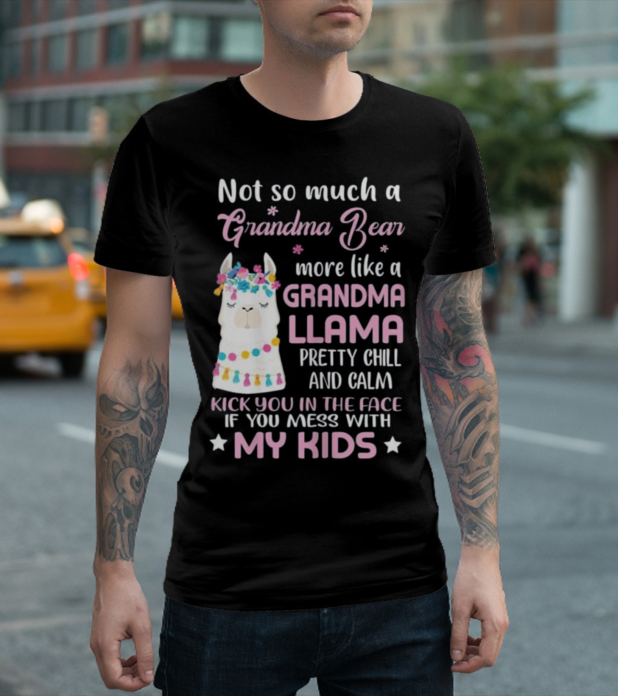 Not So Much A Grandma Bear More Like A Grandma Llama Pretty Chill And Calm Kick You In The Face If You Mess With My Kids T-Shirt