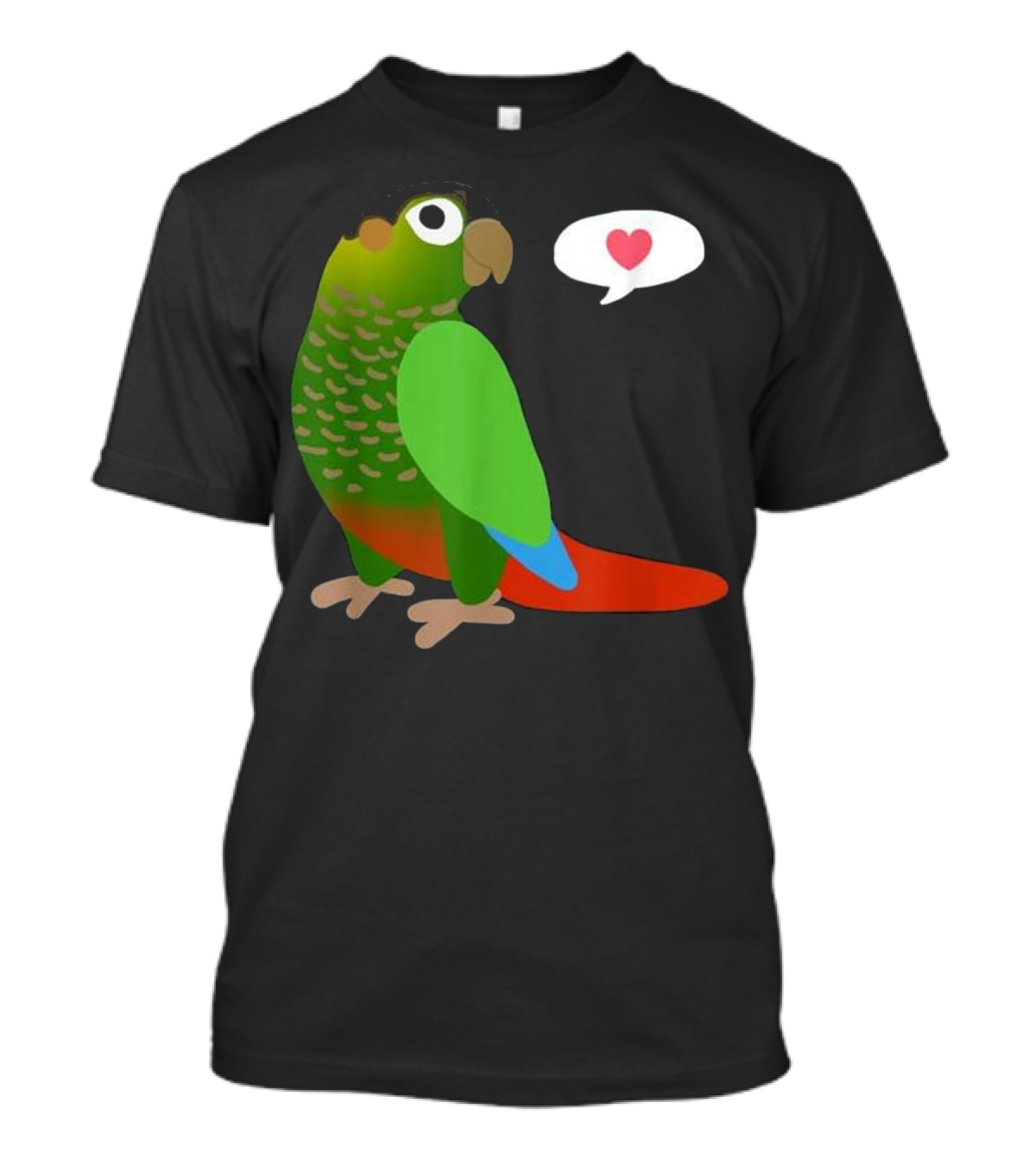 Funny Green Cheek Conure With Heart Parrot Love Speech Balloon T-Shirt