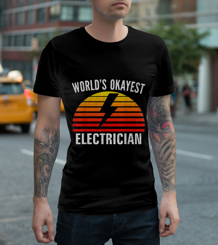 World's Okayest Electrician Vintage Sunset T-Shirt