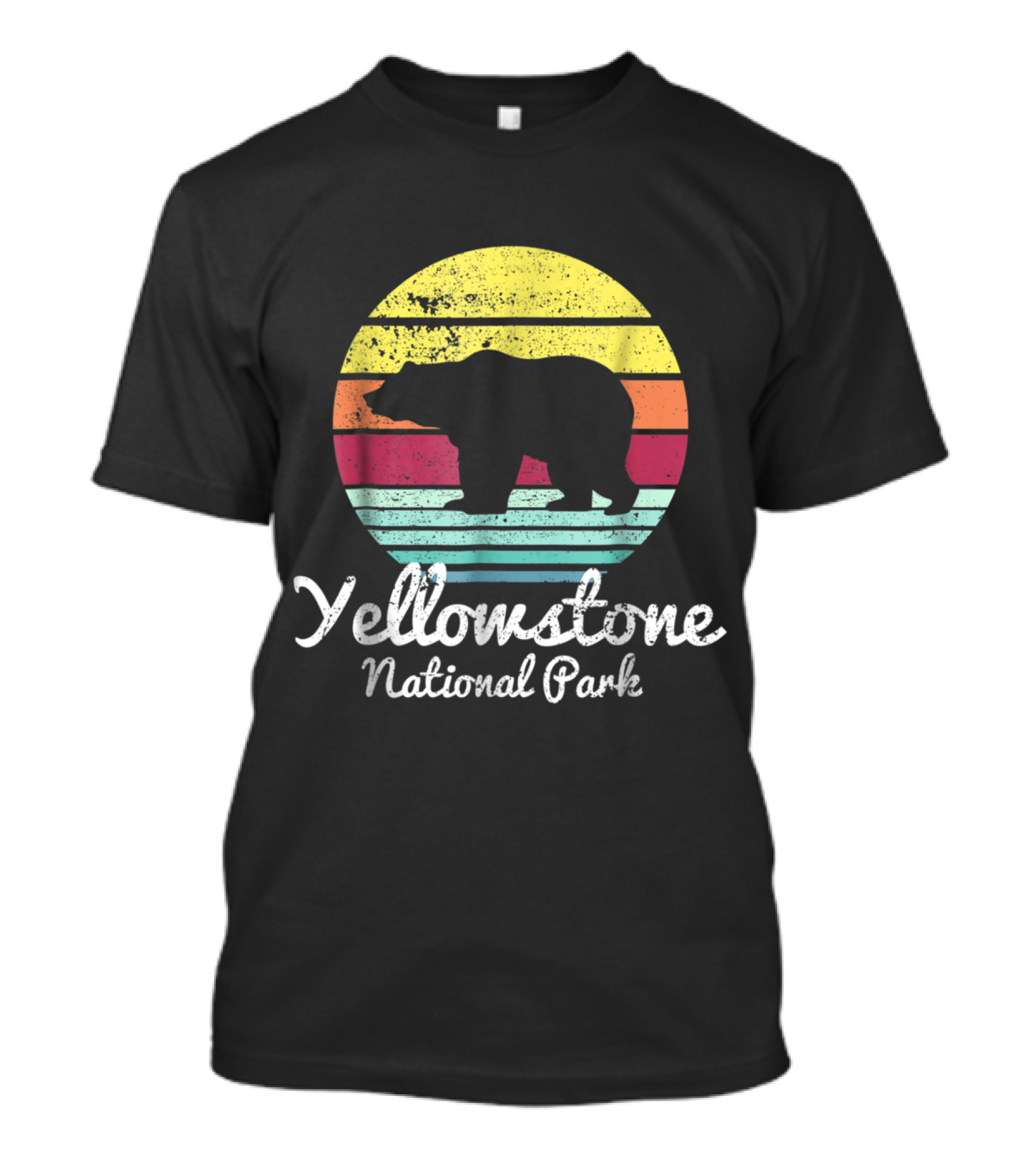 Yellowstone National Park Vintage Bear Silhouette Retro Stripes T-Shirt