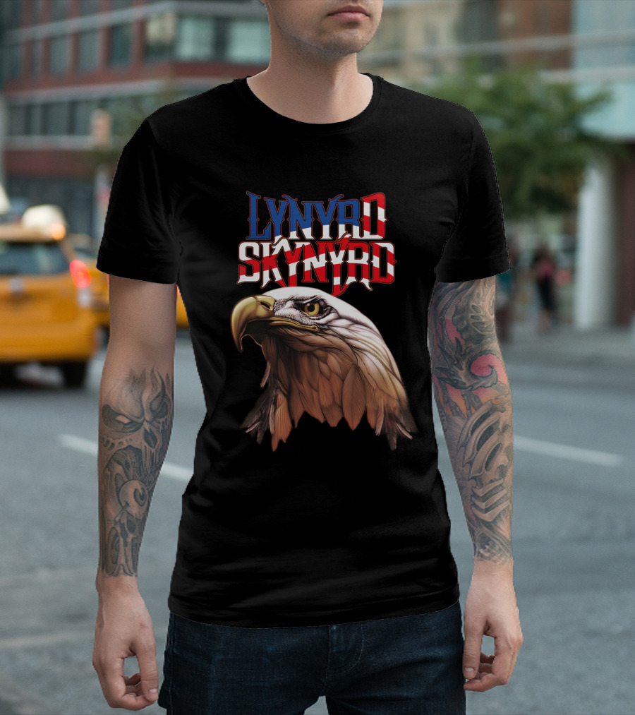 Lynyrd Skynyrd American Flag Text Eagle Head T-Shirt