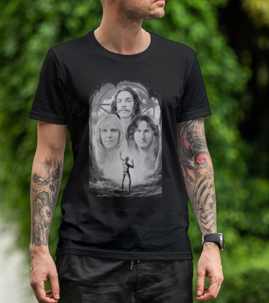 Rush Band Members With Starman Symbol And Celestial Background T-Shirt