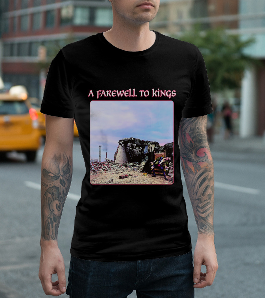 Rush A Farewell to Kings Album Cover With Ruins and Seated Figure T-Shirt