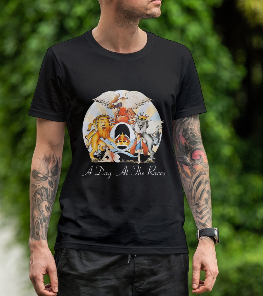 Queen A Day At The Races Album Cover Artwork With Lion And Griffin T-Shirt