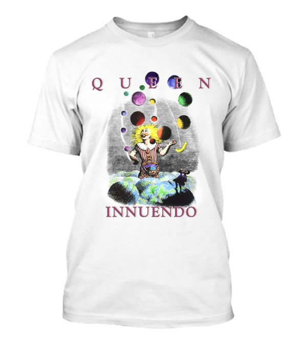 Queen Innuendo Juggling Planets And Moons Clown Surreal Artwork T-Shirt