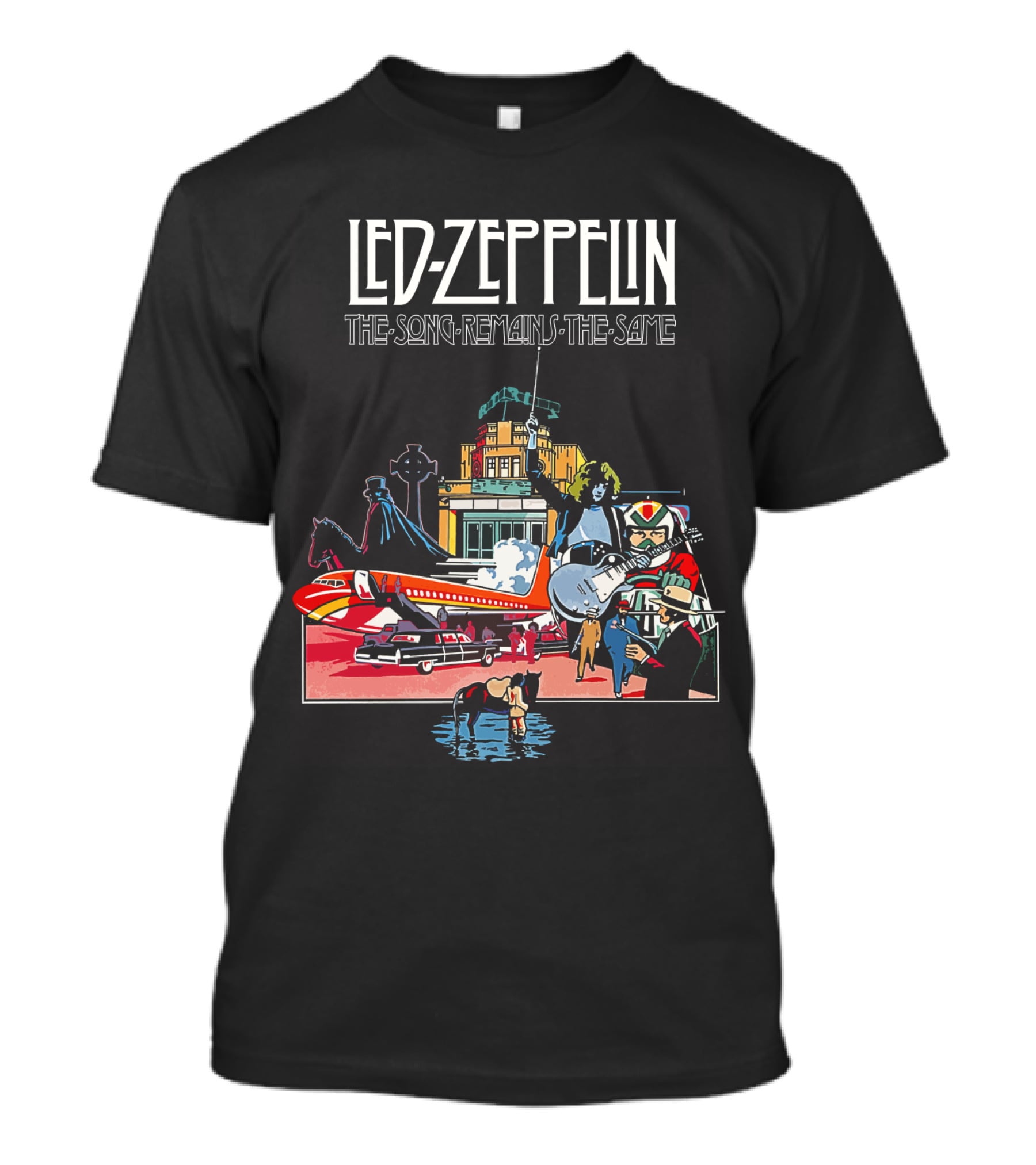 Lz 23 Lodztown Urban Scene With Horses Airplane And Architecture T-Shirt