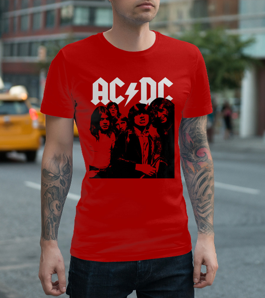 Acdc Band Classic Members Black And White Photo Vintage Style T-Shirt